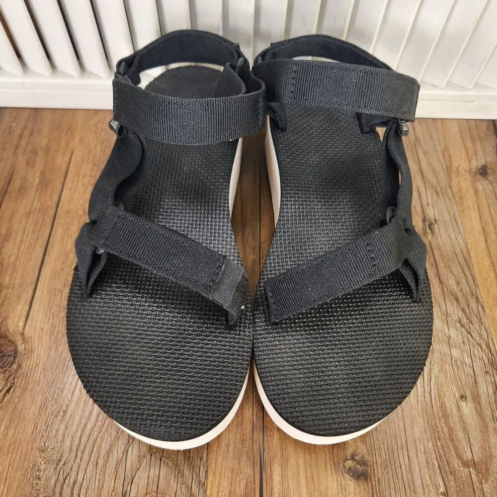 Teva Flatform Universal Sandals Women's 8 Black Platform Slingback Shoes 1008844